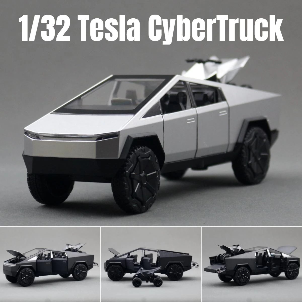 S6db8987e66244c8dbb5c886dd91a9ee8t.webp 1/32 Tesla Cybertruck Pickup Toy Car Miniature Diecast Metal Off Road Vehicle Model Pull Back Sound Light Collection Gift Boy - Image 1