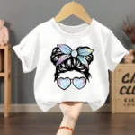 Summer Girls Casual T Shirts Fashion Printed Children's Short Sleeve Tops Kids Breathable Comfy Outdoor Tee Black Pink White - Image 3