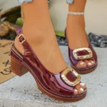 Sexy Patent Leather Thick High Heeled Sandals Women Metal Ring Peep Toe Platform Sandles Woman - Image 2