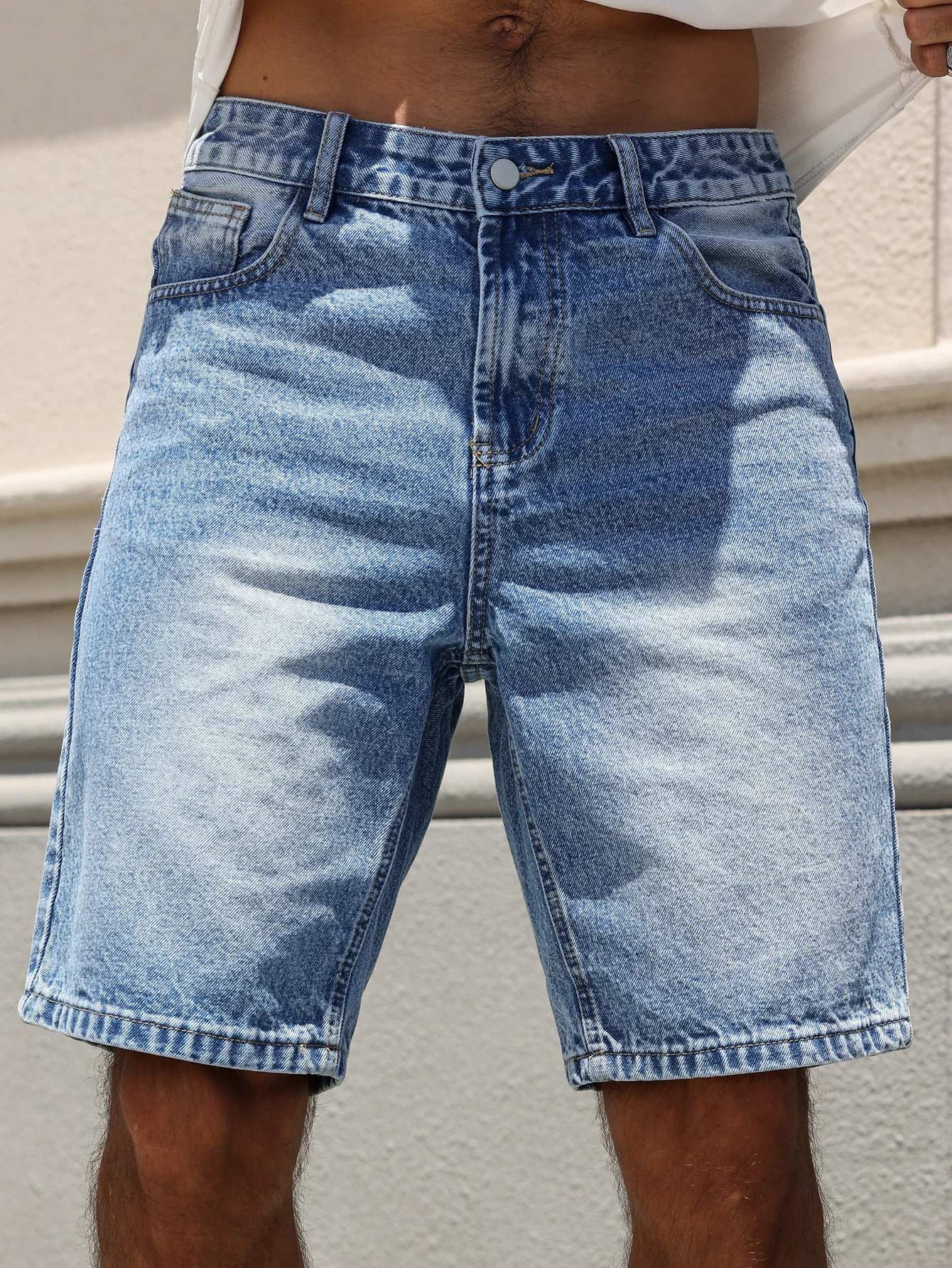 S6efdb55479c046659571c2425af7f545l.webp Men's summer blue regular denim shorts. - Image 1