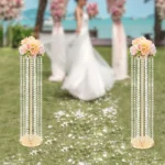 2 Pcs Wedding Centerpieces Flower Vases 35.4″ Tall Chandelier Crystal Vase Gold Metal Flowers Stand for Party Tables Decorations