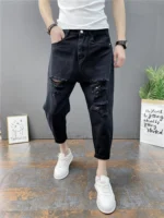 Korean Ankle-Length Distressed Jeans