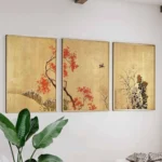 Japanese Set of 3 Gold Floral Posters Floral Japanese Art Prints Katsushika Hokusai Wall Art Ogata Korin Japanese Decor Gift