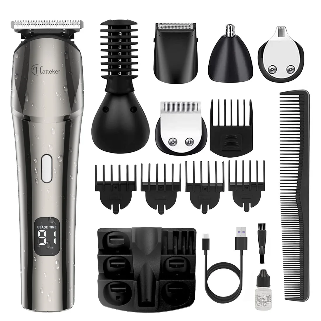 S6fb57037bf264b729863ca3c09b6916eT.webp HATTEKER 6-in-1 Professional Cordless Hair Clipper for Man Metal Barber Kit with Trimmer Hair Cutting Set for Precision Cutting - Image 1