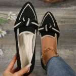 Women Flats 2024 New Knitted Slip Breathable Comfortable Solid Color Shoes Casual Pointed Toe Walking Loafers Sneakers Women - Image 4