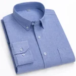 New 100% Cotton Oxford Men’s Shirts Long Sleeves Plaid Soft Regular Fit Formal Dress Shirt Pocket Social Blouse Male Clothes