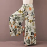 Floral Print Wide Leg Women Pants Spring Drawstring Bohemia Trousers