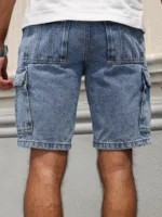 Men's summer blue regular denim shorts. Multi-pocket design. Stylish and casual. - Image 2