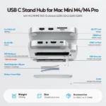 PULWTOP Mac Mini M4 Dock with 4TB SSD Enclosure, USB C HUB Support HDMI 4K 60Hz, USB A 2.0, SD/TF, Audio for Mac Mini M4/M4 Pro
