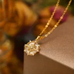 Stainless Steel Spiral Sun Flower Pendant Necklace for Women 18K Gold Plated Stackable Boho Necklace Waterproof Fashion Jewelry