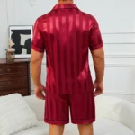 Men's Satin Stripe Print Design Short Sleeve Pajama Set Soft Comfortable Sleepwear for Summer Lightweight Homewear Lougewear - Image 3