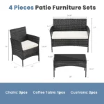 JHK 4 Piece Outdoor Patio Furniture Set with Soft Cushion and Glass Table Manual Weaving Wicker Rattan Patio Chairs For Garden - Image 6
