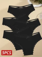 5PCS Women's Cotton Briefs Sexy Lace Underpant Hollow Brazilian Panties Comfortable Underwear Lingerie S-XL Solid Color Lingerie - Image 8