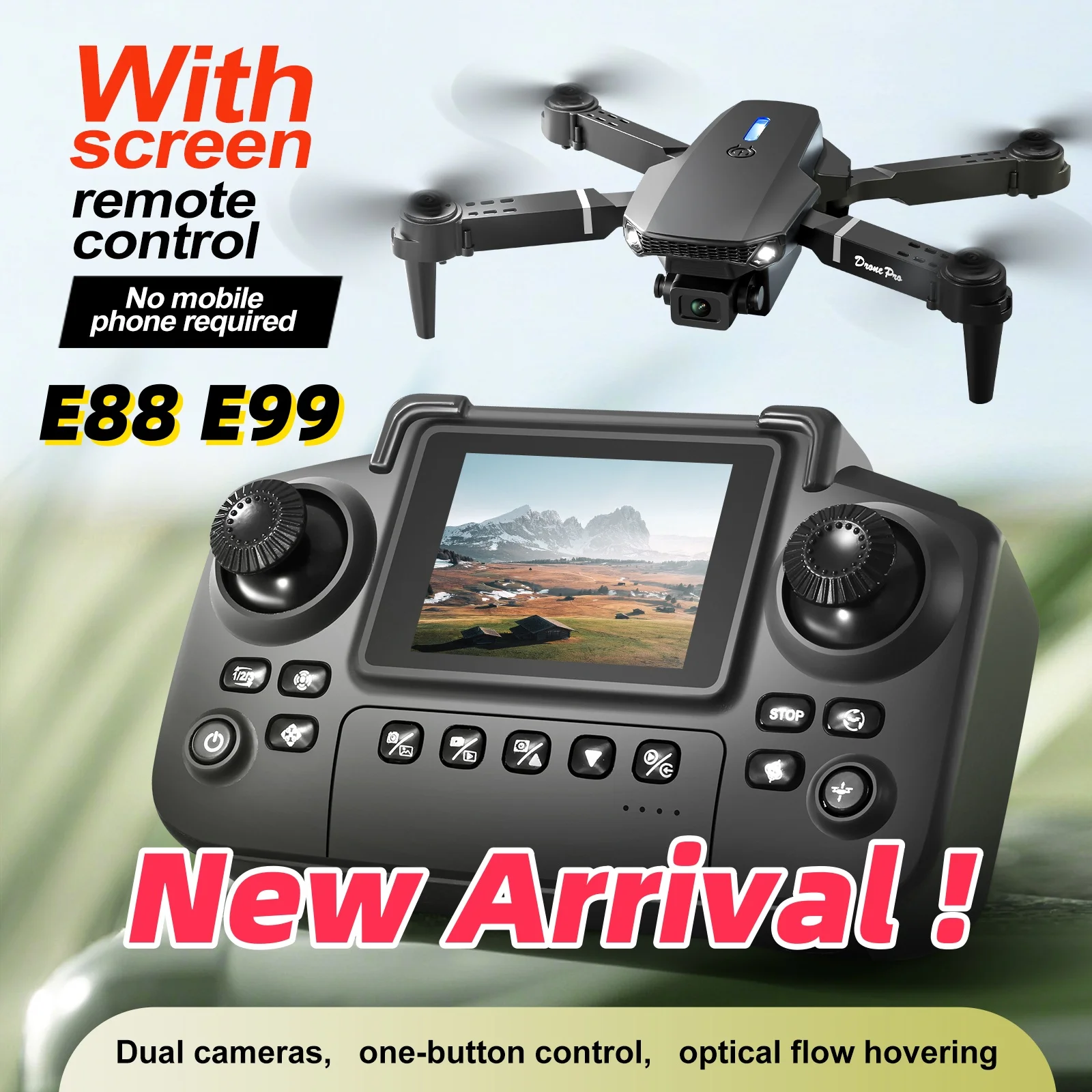 S733cb1f1138145da8ed18fbb611b9519y.webp Newest E88 E99D Screen-controlled Lighting Mini Drone 4K 2 Camera Optical Flow Remote Control Aircraft Mavic Air 2