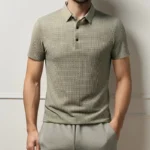 2025 Men's Business Casual Short Sleeved Bone Flower Solid Color POLO Shirt Fashion Breathable Comfortable Summer Versatile Top - Image 8