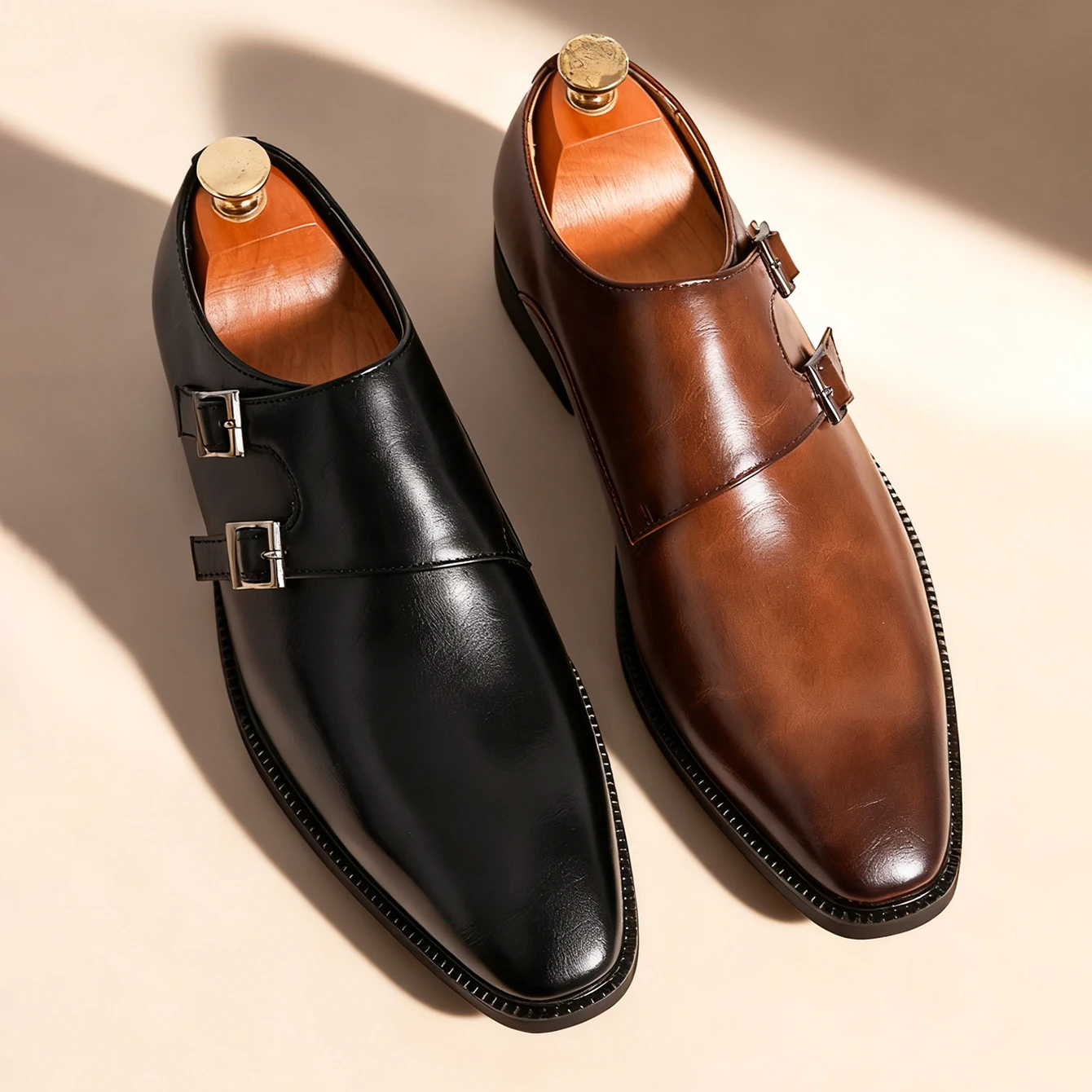S73b0419f63a6420ea854bab49c969edaa.webp Classic Retro Dress Men's Monk Leather Shoes With Pointed Toe Buckle Business Office Wedding Comfortable Men's Oxfords Shoes - Image 1
