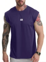 Men’s wide-shoulder sleeveless T-shirt, sports vest, fitness clothes, training brothers show off muscles, loose waistcoat, summe