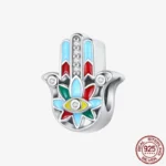 925 Sterling Silver Hamsa Hand Cross Dangle Charms Fit Original Bracelet Beads Faith Jewel plata de leyry DIY Easter Gift