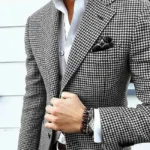 Italian Style Men's Blazer Houndstooth Casual Man Suit Jacket Notched Lapel One Piece Check Wedding Coat for Prom Party