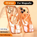 Fashion Orange Magnetic Clear Case For iPhone Air 17 16 15 14 13 12 11 Pro Max Plus Wireless Charge Plating Soft Business Cover - Image 8