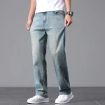 High Cotton Stretch Jeans for Men Loose Straight Leg - Image 2