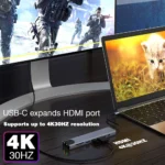 RJ45 100M/1000Mbps Ethernet to USB C Adapter Docking Station USB Type C to HDMI HUB 4K 30HZ Headphone PD 100W USB3 Extencion - Image 3