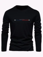 Men's 100% pure cotton summer loose comfortable casual  PARIS print large round neck long sleeve T-shirt top - Image 7