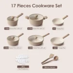 17-Piece Ceramic Nonstick Cookware Set, Induction Compatible, PFAS-Free with Stay-Cool Handles - Image 2