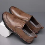 Men’s Hand Stitched Genuine Leather Slip On Shoes Business Formal Occasion Wedding Party Footwear Leisure Official Board-Shoes