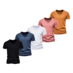 T Shirt Men Casual Solid Color Slim Fit V-neck - Image 15
