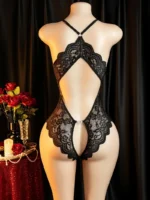 Sexy Lingerie For Women Deep V Crotchless Babydoll Dress Lace Bow Knot Open Bra Bodysuit Erotic Costumes Female Porno Underwear