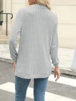 New fashion women’s solid color casual pit stripe brushed cardigan jacket