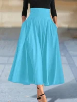 Dresses Solid Color A-line Skirts for Woman Clothing High Elastic Waist Long Skirt Women With Bow Elegant Women's Skirts - Image 5