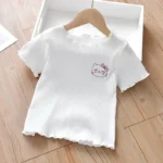 Girls Embroidered Short Sleeve T-Shirt Ice Silk Summer Top with Ruffle Trim Stretchy Soft for Toddler Baby 1-6 Years - Image 5