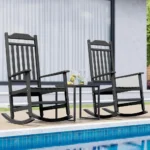 2-Piece Oversized HDPE Rocking Chairs Set - Durable Weather-Resistant Outdoor Patio Furniture for Adults, Black