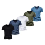 T Shirt Men Casual Solid Color Slim Fit V-neck - Image 8