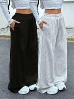 Women’s Drawstring Jogging Pants, Casual and Comfortable with Pockets, Mid Waist Sports Pants, Suitable for All Seasons