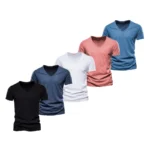 T Shirt Men Casual Solid Color Slim Fit V-neck - Image 14