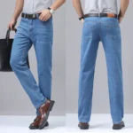 Summer new men’s micro elastic straight leg denim pants