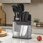 17Pcs Silicone Kitchen Utensils Set with Knife Block Stainless Steel Kitchen Knives Set Non-Stick Cooking Tools Scissors Peeler - Image 2
