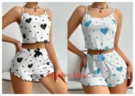 Women’s Pajamas Set Sleepwear 2 PCS Short Tank Tops And Shorts S M L White Ventilate Soft Casual Love Printing