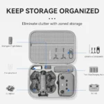XFJI Travel Organizer Bag for DJI NEO 2 Drone Accessories Hard Shell PU Leather Case Fits RC-N3 Remote Protective Shoulder Pouch - Image 2