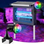 Solar Bug Zapper 4500V, 2-in-1 Rechargeable with Projection Light, IP66 Waterproof, Type-C Charging, for Patio, Yard & Camping