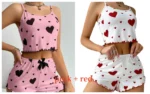 Women’s Pajamas Set Sleepwear 2 PCS Short Tank Tops And Shorts S M L White Ventilate Soft Casual Love Printing