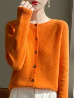 Women 100% Merino Wool Cardigan Soft O-Neck Cashmere Sweater OL Buttoned Knitwear Casual Top Clothing - Image 10