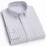 New 100% Cotton Oxford Men’s Shirts Long Sleeves Plaid Soft Regular Fit Formal Dress Shirt Pocket Social Blouse Male Clothes