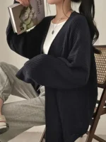 AOSSVIAO 2026 Korean Women’s Sweater Loose Sweaters Warm Solid Pullover Knitwear Basic Female Tops Autumn Winter Cardigan