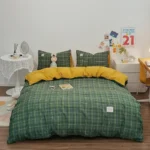 100% Cotton Duvet Cover Set,Bedding Set With Plaid Stripe,Skin Friendly Breathable,1 Duvet Cover,2 Pillowcase,Japan Simple Style - Image 9