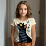 Girl Clothes Summer Cartoon Cat Graphic Children’s Clothing Kids Art Doodling Short Sleeve T Shirt Causal O-Neck Children Top