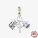 925 Sterling Silver Hamsa Hand Cross Dangle Charms Fit Original Bracelet Beads Faith Jewel plata de leyry DIY Easter Gift